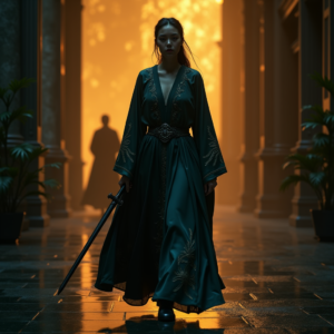 Dark Cinematic — Regal Figure In Flowing Embroidered Robes Cinematic #0082 (Stable Diffusion)