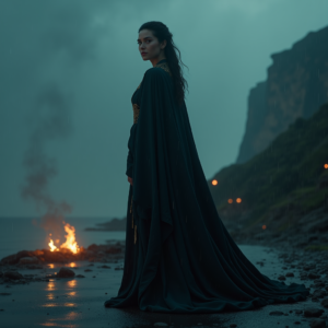 Dark Cinematic — Regal Figure In Flowing Embroidered Robes Cinematic #0112 (Recraft)