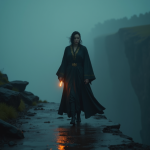 Dark Cinematic — Regal Figure In Flowing Embroidered Robes Cinematic #0124 (Recraft)
