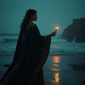 Dark Cinematic — Regal Figure In Flowing Embroidered Robes Cinematic #0136 (Recraft)