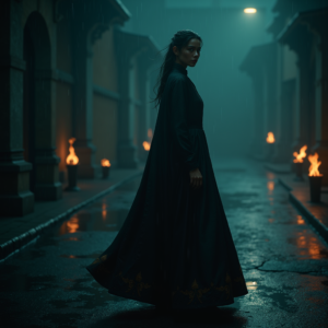 Dark Cinematic — Regal Figure In Flowing Embroidered Robes Cinematic #0148 (Recraft)