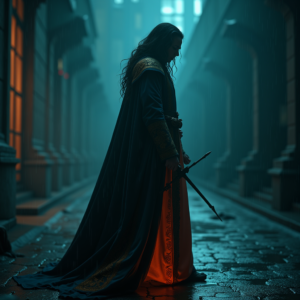Dark Cinematic — Regal Figure In Flowing Embroidered Robes Cinematic #0154 (Stable Diffusion)