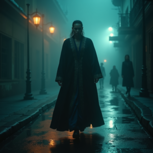Dark Cinematic — Regal Figure In Flowing Embroidered Robes Cinematic #0160 (Recraft)
