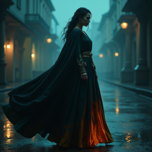 Dark Cinematic — Regal Figure In Flowing Embroidered Robes Cinematic #0178 (Stable Diffusion)