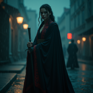 Dark Cinematic — Regal Figure In Flowing Embroidered Robes Cinematic #0190 (Stable Diffusion)