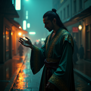 Dark Cinematic — Regal Figure In Flowing Embroidered Robes Cinematic #0230 (ChatGPT)