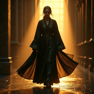 Dark Cinematic — Regal Figure In Flowing Embroidered Robes Cinematic #0308 (Dreamina)