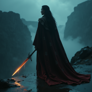 Dark Cinematic — Regal Figure In Flowing Embroidered Robes Cinematic #0320 (Dreamina)