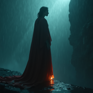Dark Cinematic — Regal Figure In Flowing Embroidered Robes Cinematic #0332 (Dreamina)