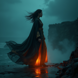 Dark Cinematic — Regal Figure In Flowing Embroidered Robes Cinematic #0344 (Dreamina)