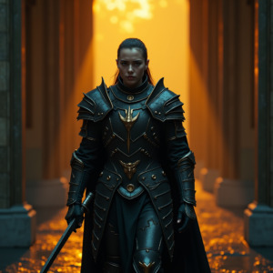 Dark Cinematic — Warrior In Intricately Detailed Armor Catching Cinematic #0282 (Leonardo)