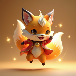 Fantasy Characters — Chibi-style Fox Spirit With Fluffy Tri-colour Character #0001 (Leonardo)