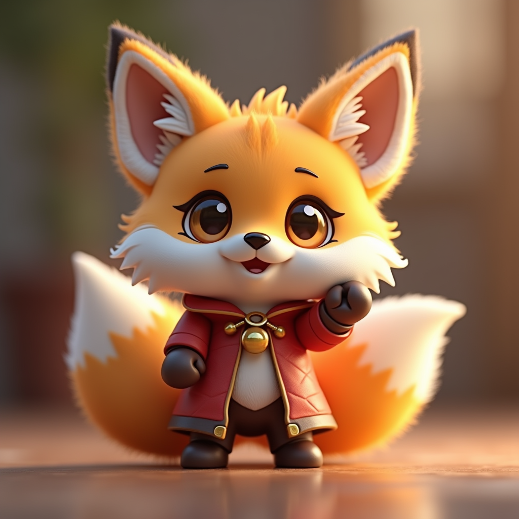 Fantasy Characters — Chibi-style Fox Spirit With Fluffy Tri-colour Character #0013 (Leonardo)