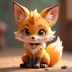 Fantasy Characters — Chibi-style Fox Spirit With Fluffy Tri-colour Character #0019 (Krea)