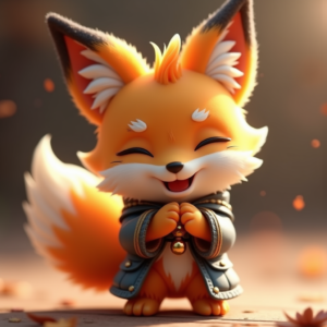 Fantasy Characters — Chibi-style Fox Spirit With Fluffy Tri-colour Character #0025 (Leonardo)