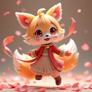 Fantasy Characters — Chibi-style Fox Spirit With Fluffy Tri-colour Character #0031 (Krea)