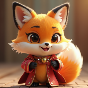 Fantasy Characters — Chibi-style Fox Spirit With Fluffy Tri-colour Character #0043 (Krea)