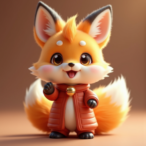 Fantasy Characters — Chibi-style Fox Spirit With Fluffy Tri-colour Character #0049 (Leonardo)
