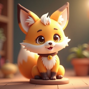 Fantasy Characters — Chibi-style Fox Spirit With Fluffy Tri-colour Character #0055 (Krea)