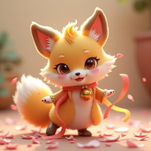 Fantasy Characters — Chibi-style Fox Spirit With Fluffy Tri-colour Character #0067 (Krea)