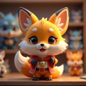 Fantasy Characters — Chibi-style Fox Spirit With Fluffy Tri-colour Character #0079 (Krea)