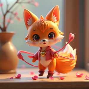 Fantasy Characters — Chibi-style Fox Spirit With Fluffy Tri-colour Character #0103 (Krea)