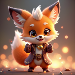 Fantasy Characters — Chibi-style Fox Spirit With Fluffy Tri-colour Character #0115 (Krea)