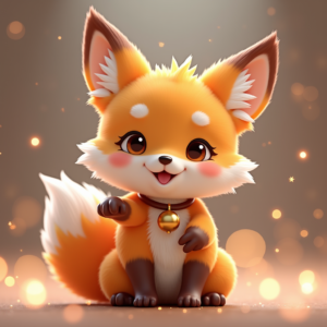 Fantasy Characters — Chibi-style Fox Spirit With Fluffy Tri-colour Character #0121 (Leonardo)