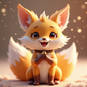 Fantasy Characters — Chibi-style Fox Spirit With Fluffy Tri-colour Character #0133 (Leonardo)