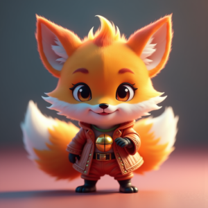 Fantasy Characters — Chibi-style Fox Spirit With Fluffy Tri-colour Character #0151 (Krea)