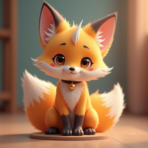 Fantasy Characters — Chibi-style Fox Spirit With Fluffy Tri-colour Character #0163 (Krea)