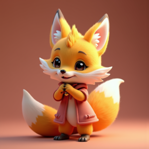 Fantasy Characters — Chibi-style Fox Spirit With Fluffy Tri-colour Character #0169 (Leonardo)