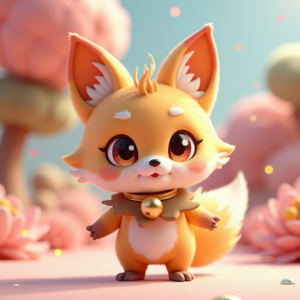 Fantasy Characters — Chibi-style Fox Spirit With Fluffy Tri-colour Character #0187 (Krea)
