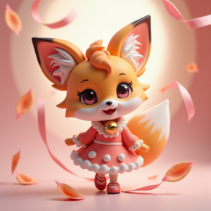 Fantasy Characters — Chibi-style Fox Spirit With Fluffy Tri-colour Character #0211 (Krea)