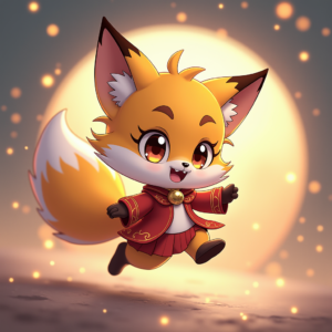 Fantasy Characters — Chibi-style Fox Spirit With Fluffy Tri-colour Character #0217 (Leonardo)