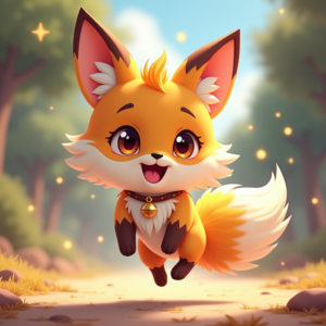 Fantasy Characters — Chibi-style Fox Spirit With Fluffy Tri-colour Character #0234 (FLUX)