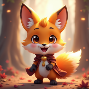 Fantasy Characters — Chibi-style Fox Spirit With Fluffy Tri-colour Character #0240 (Ideogram)