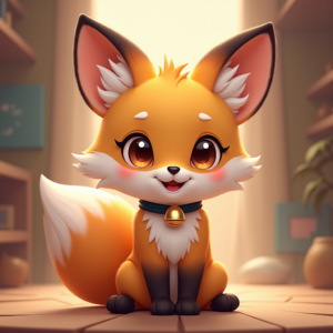 Fantasy Characters — Chibi-style Fox Spirit With Fluffy Tri-colour Character #0252 (Ideogram)