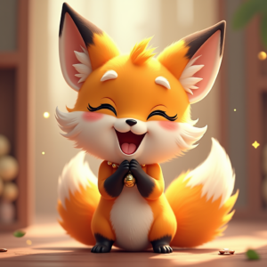 Fantasy Characters — Chibi-style Fox Spirit With Fluffy Tri-colour Character #0258 (FLUX)