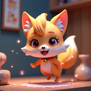 Fantasy Characters — Chibi-style Fox Spirit With Fluffy Tri-colour Character #0270 (FLUX)