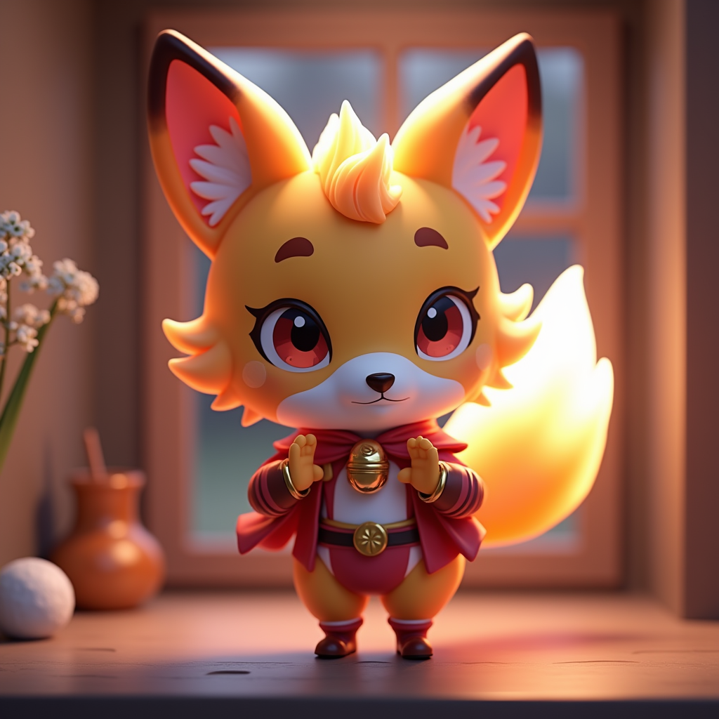 Fantasy Characters — Chibi-style Fox Spirit With Fluffy Tri-colour Character #0276 (Ideogram)
