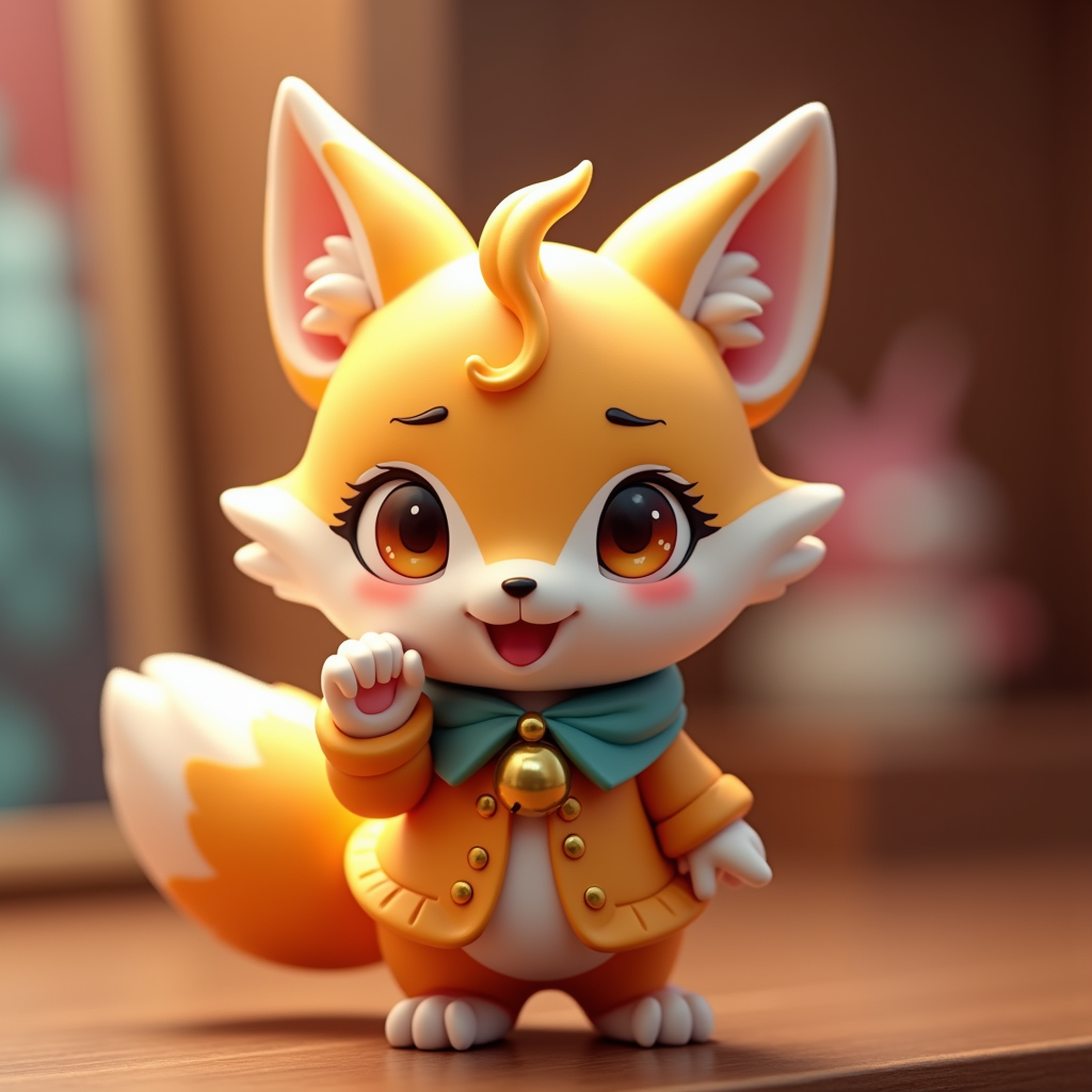 Fantasy Characters — Chibi-style Fox Spirit With Fluffy Tri-colour Character #0282 (FLUX)