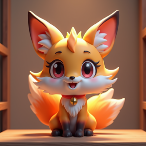 Fantasy Characters — Chibi-style Fox Spirit With Fluffy Tri-colour Character #0288 (Ideogram)
