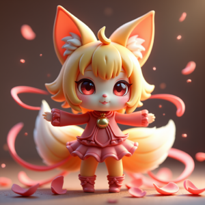 Fantasy Characters — Chibi-style Fox Spirit With Fluffy Tri-colour Character #0300 (Ideogram)