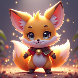 Fantasy Characters — Chibi-style Fox Spirit With Fluffy Tri-colour Character #0312 (Ideogram)