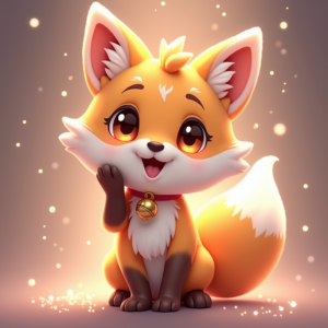 Fantasy Characters — Chibi-style Fox Spirit With Fluffy Tri-colour Character #0318 (FLUX)