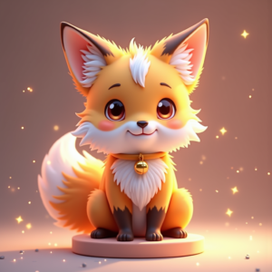 Fantasy Characters — Chibi-style Fox Spirit With Fluffy Tri-colour Character #0324 (Ideogram)
