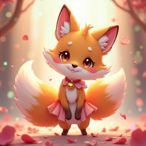 Fantasy Characters — Chibi-style Fox Spirit With Fluffy Tri-colour Character #0336 (Ideogram)