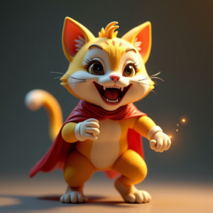 Fantasy Characters — Mischievous Cartoon Cat Character Mid-pounce With Character #0011 (Recraft)