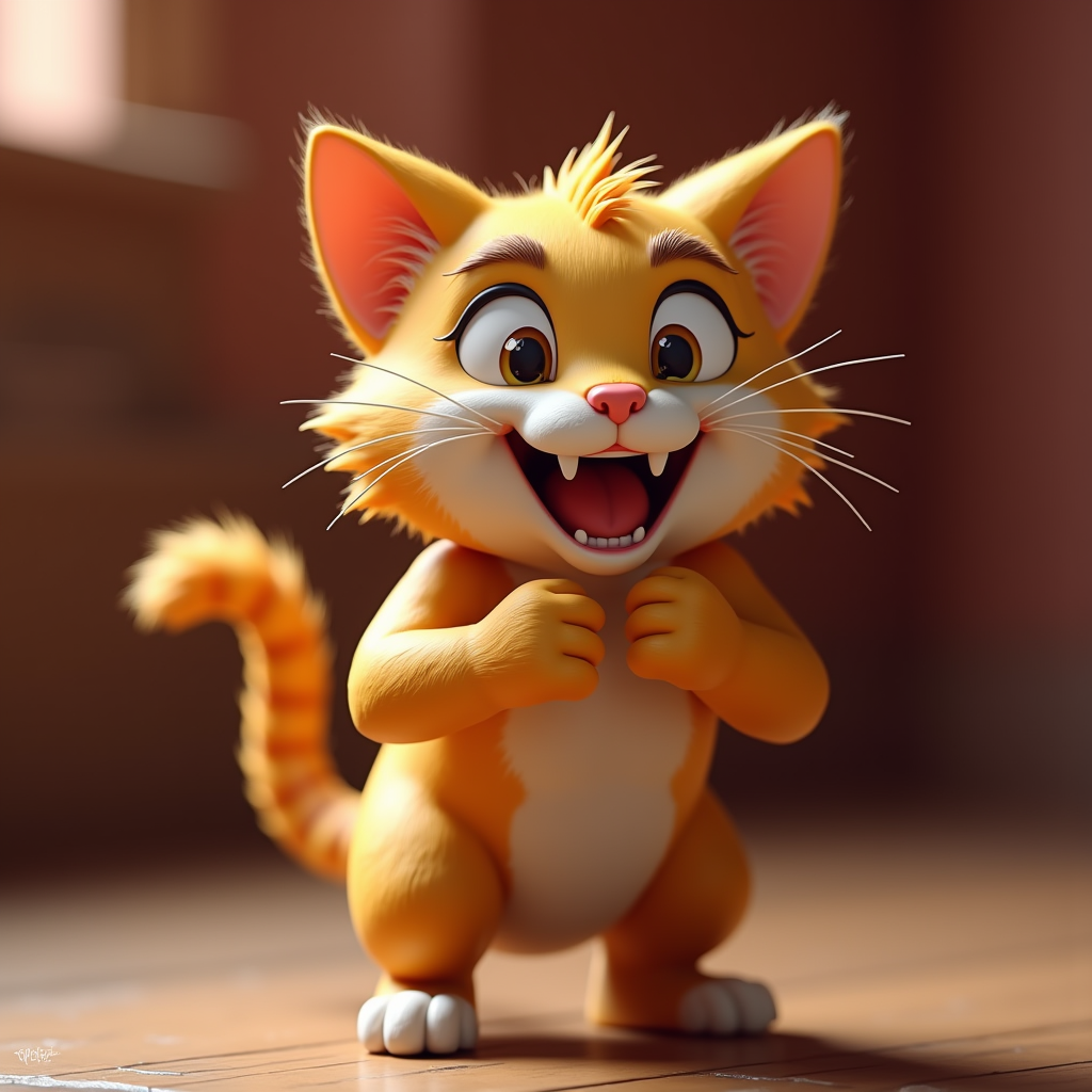 Fantasy Characters — Mischievous Cartoon Cat Character Mid-pounce With Character #0029 (Stable Diffusion)